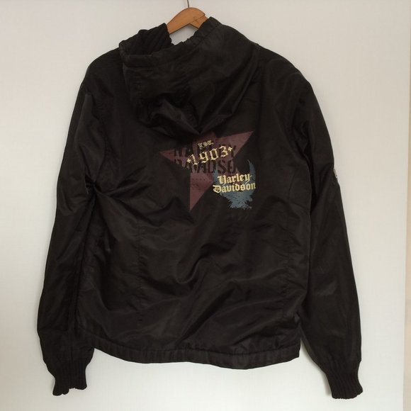 Harley-Davidson Womens Reversible Hooded Jacket Large Black Nylon Full Zip 2006 - Picture 1 of 16